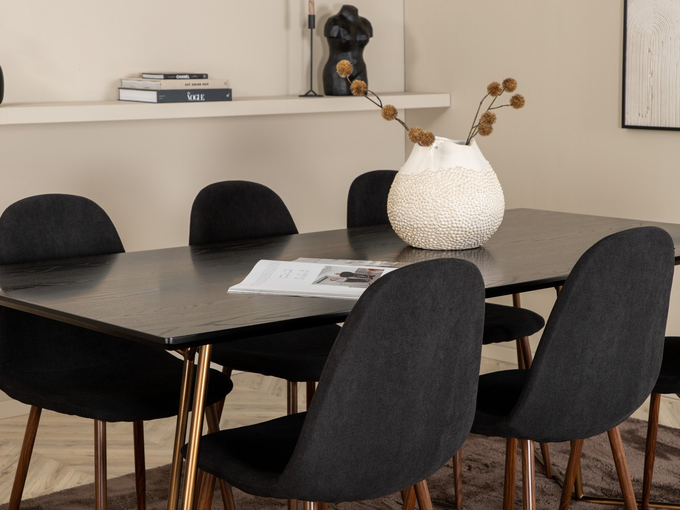 Conjunto de mesas y sillas para comedor Dallas 2713 (Negro + Nogal)