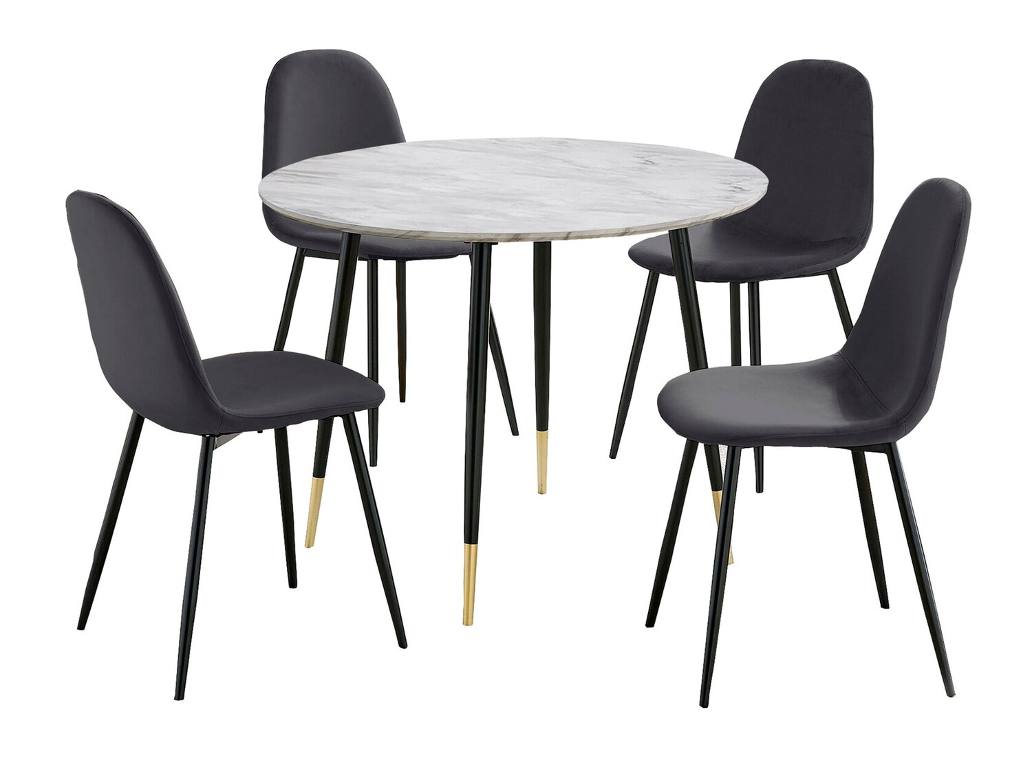 Conjunto de mesas y sillas para comedor Denton 1146 (Negro + Mármol blanco)