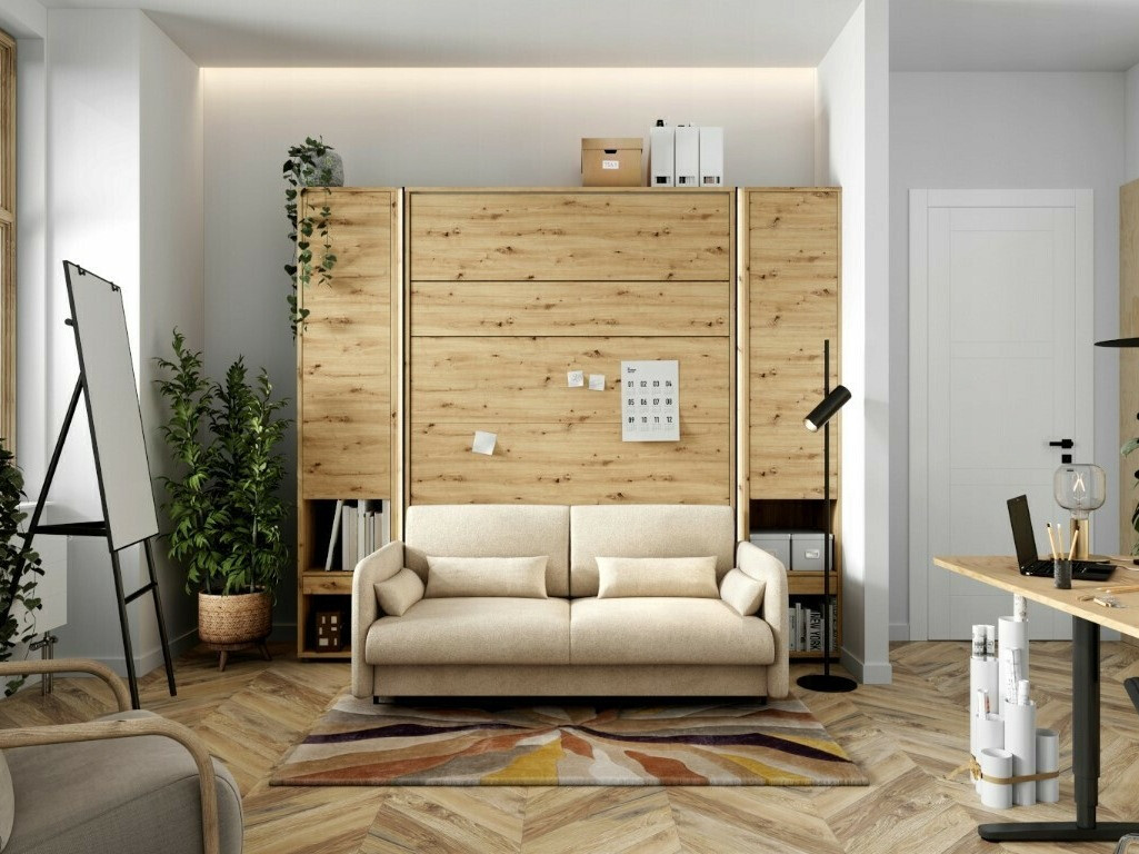 Cama plegable Concept Pro Lenart Levfere 138 (Roble Artisan + Beige)