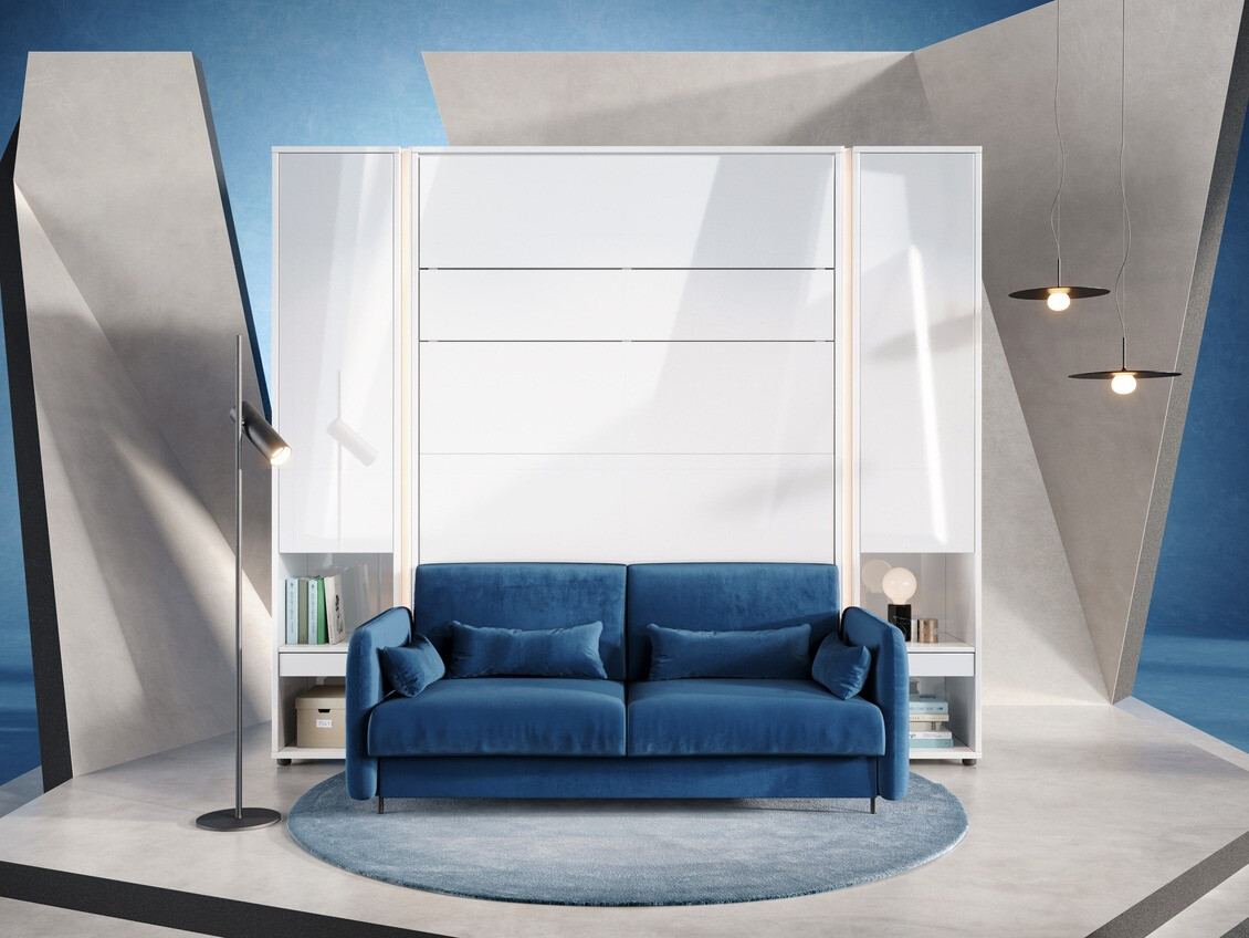 Conjuntos de muebles Concept Pro Lenart VI (Blanco brillante + Blanco + Azul)