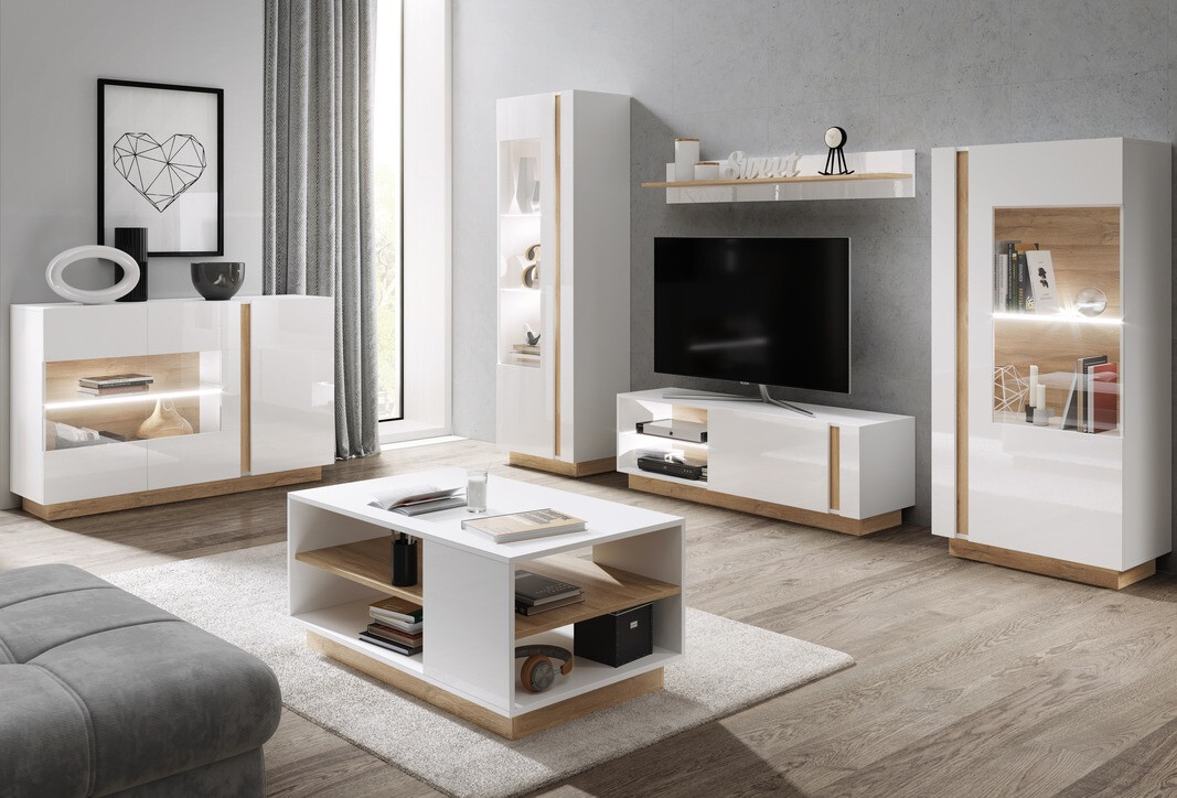 Aparador Novbela 105 (Blanco + Blanco brillante + Roble nieto)