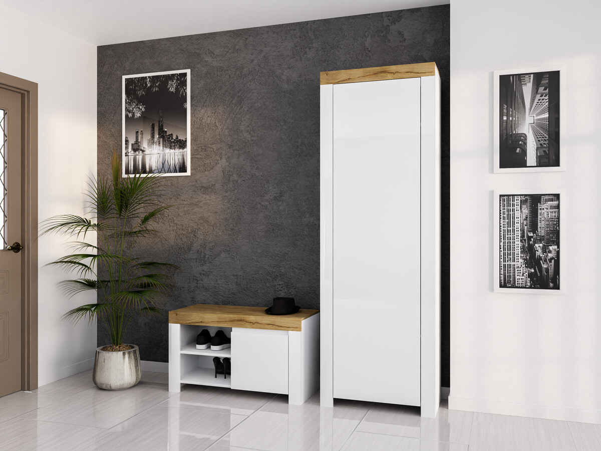 Armario Sonsoru 117 (Blanco + Blanco brillante + Roble wotan)