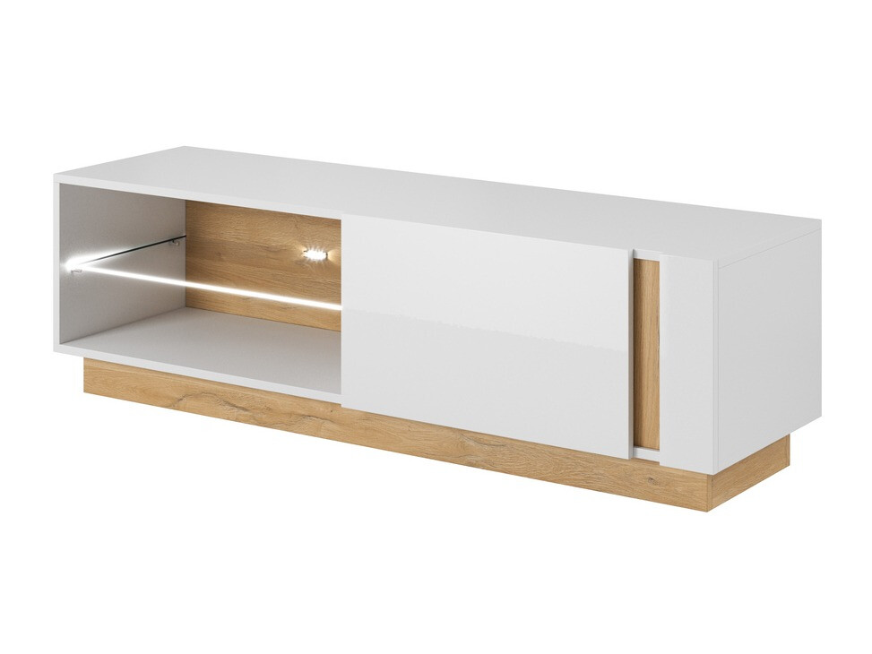Mueble TV Novbela 107 (Blanco + Blanco brillante + Roble nieto)