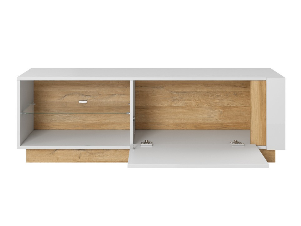 Mueble TV Novbela 107 (Blanco + Blanco brillante + Roble nieto)