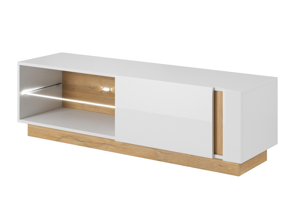 Mueble TV Novbela 107 (Blanco + Blanco brillante + Roble nieto)