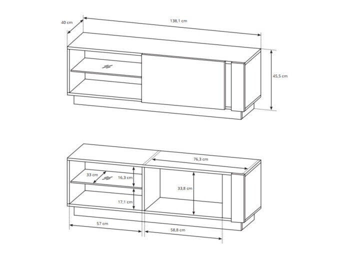 Mueble TV Novbela 107 (Blanco + Blanco brillante + Roble nieto)