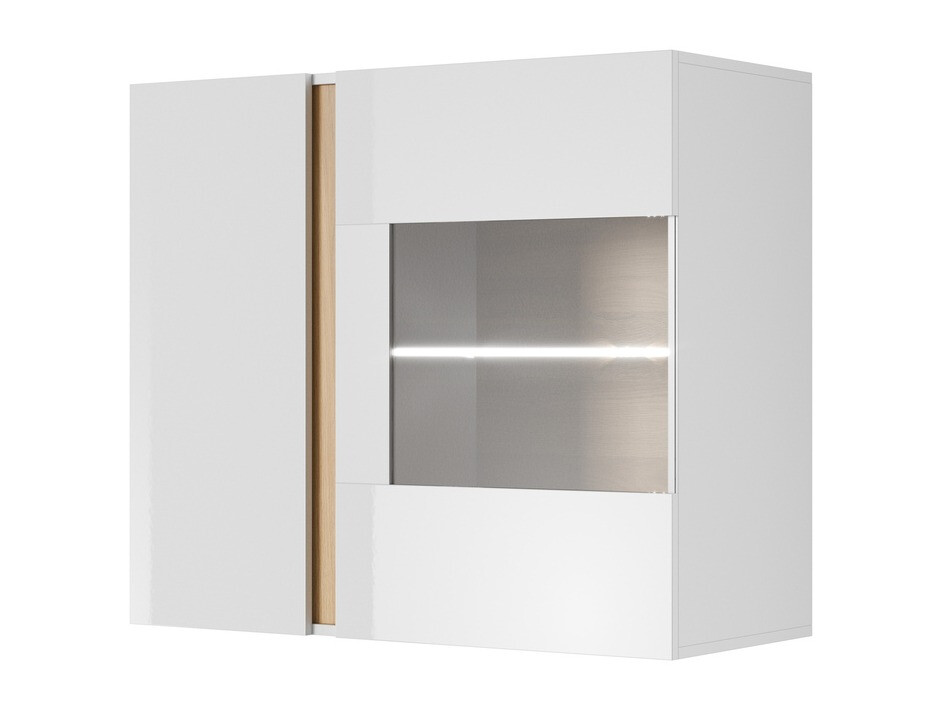 Estantería de pared Novbela 112 (Blanco + Blanco brillante + Roble nieto)