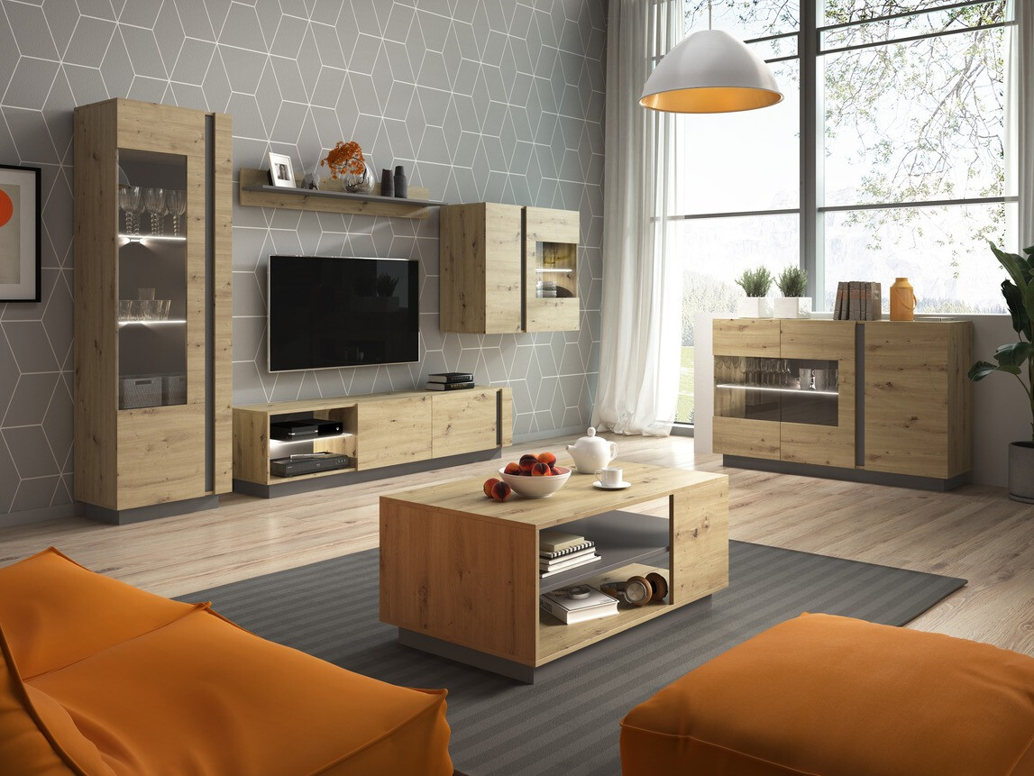 Estantería de pared Novbela 112 (Roble Artisan + Grafito)