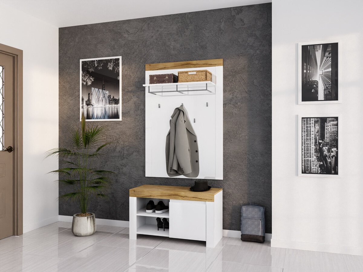 Conjunto para recibidor Sonsoru 140 (Blanco + Blanco brillante + Roble wotan)