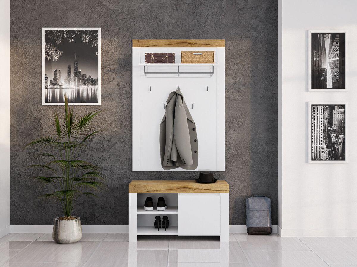 Conjunto para recibidor Sonsoru 140 (Blanco + Blanco brillante + Roble wotan)