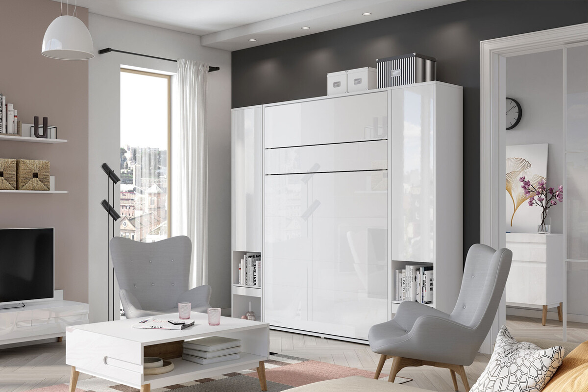 Cama plegable Concept Lenart (Blanco + Blanco brillante)