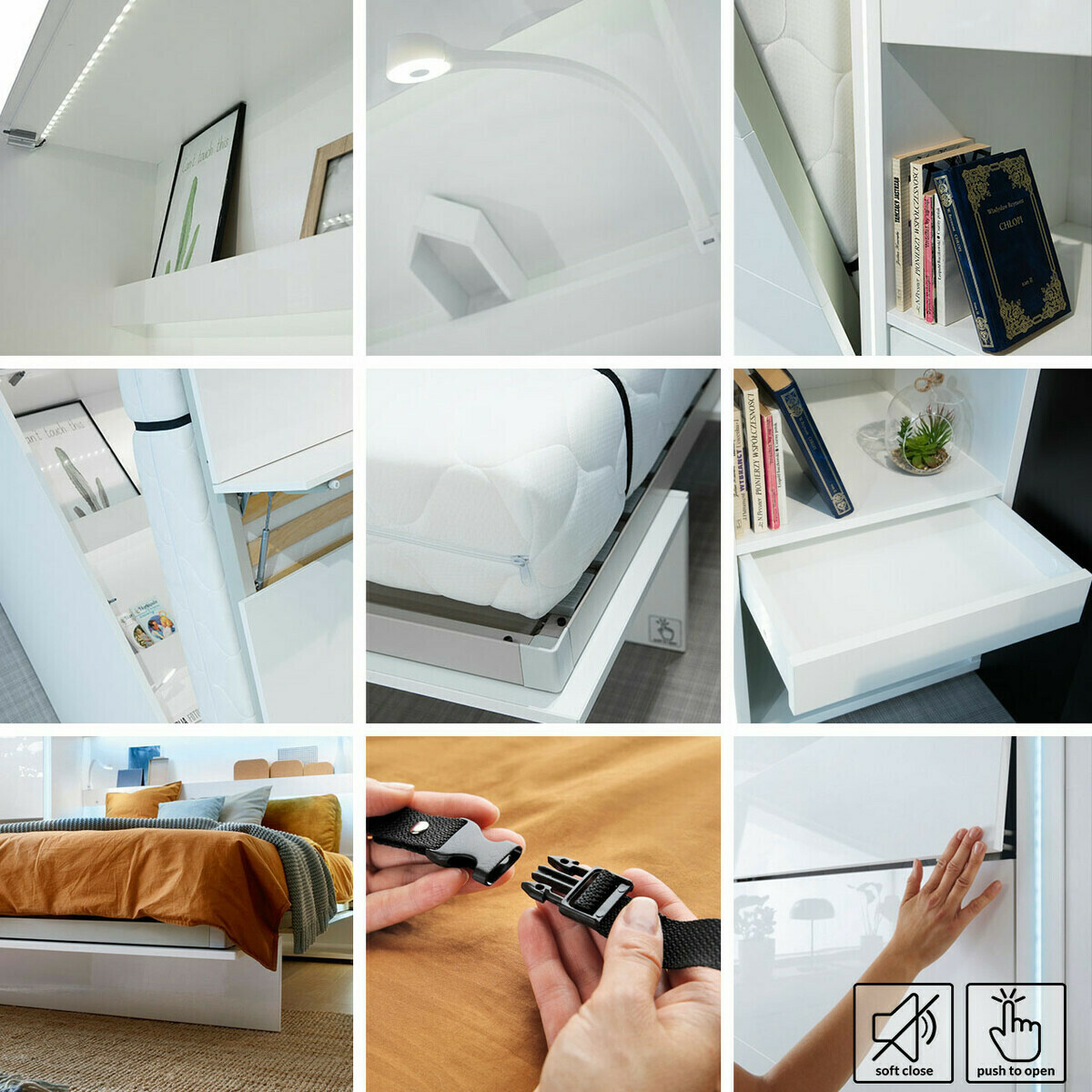 Cama plegable Concept Pro Lenart Levfere 102 (Blanco + Blanco brillante)