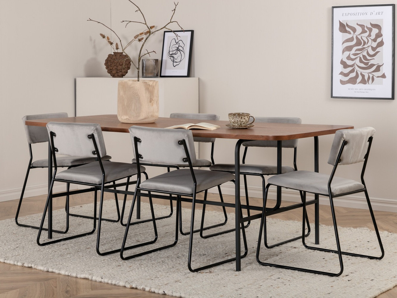 Conjunto de comedor Dallas 2795 (Gris + Negro)