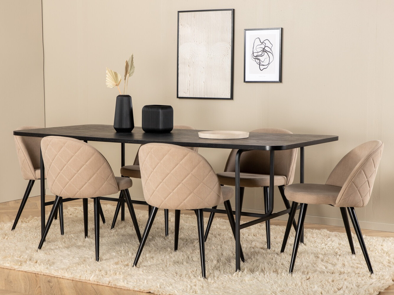 Conjunto de mesas y sillas para comedor Dallas 2784 (Beige + Negro)
