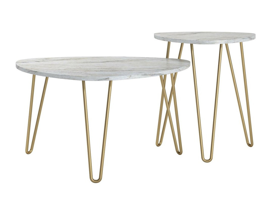 Conjunto mesa de centro Tulsa 561 (Mármol blanco + Dorado)