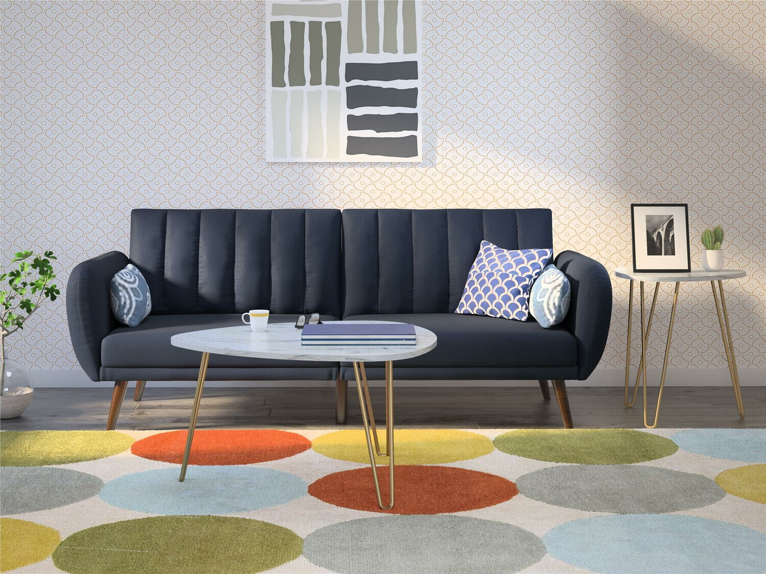 Conjunto mesa de centro Tulsa 561 (Mármol blanco + Dorado)
