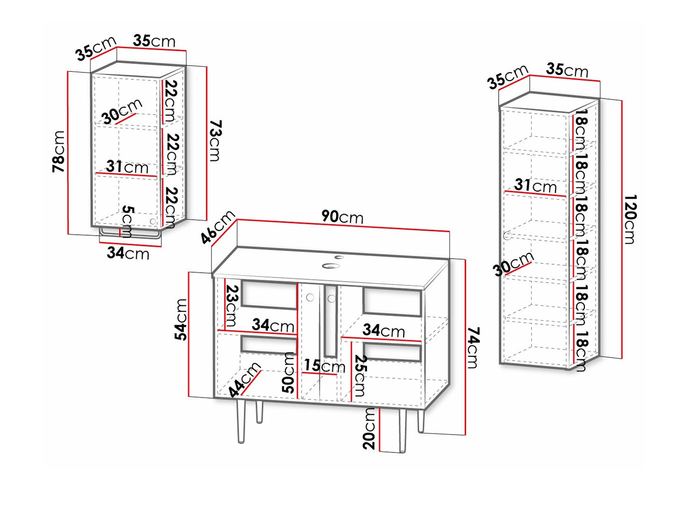 Conjunto de mueble de baño Merced P107 (Blanco)