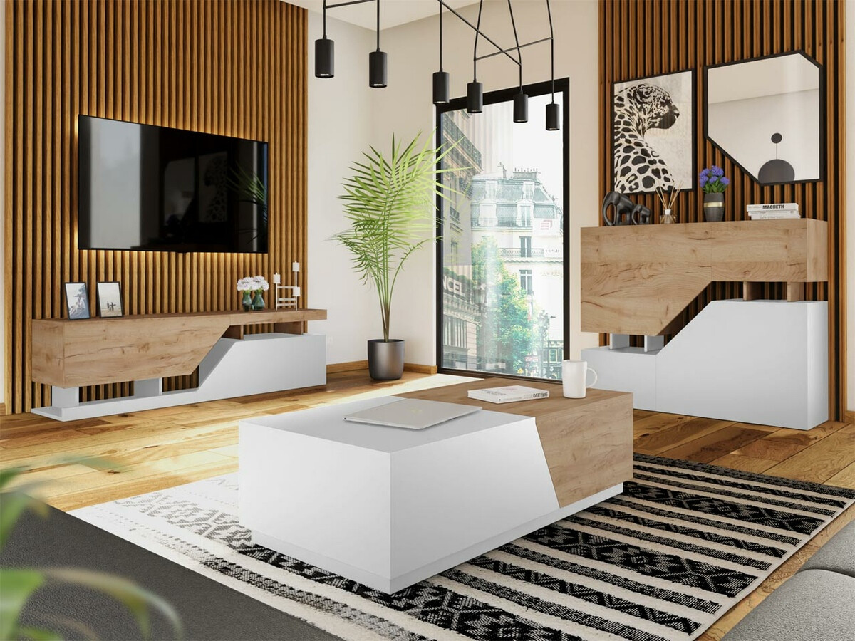 Mesa de centro Comfivo Daldune 102 (Blanco + Roble wotan)