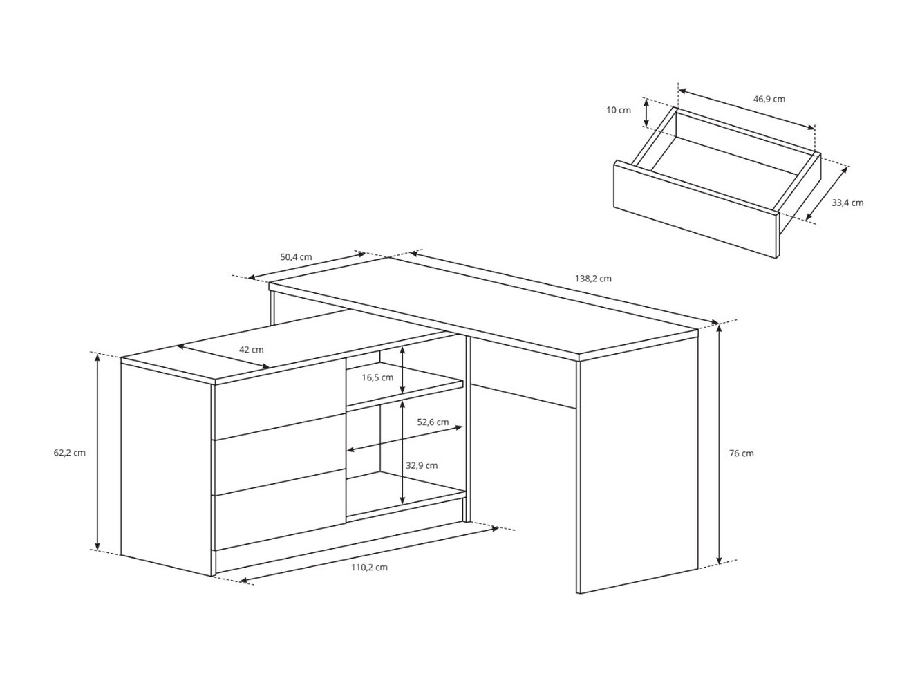 Mesa de ordenador esquinera Kingston 130 (Blanco)