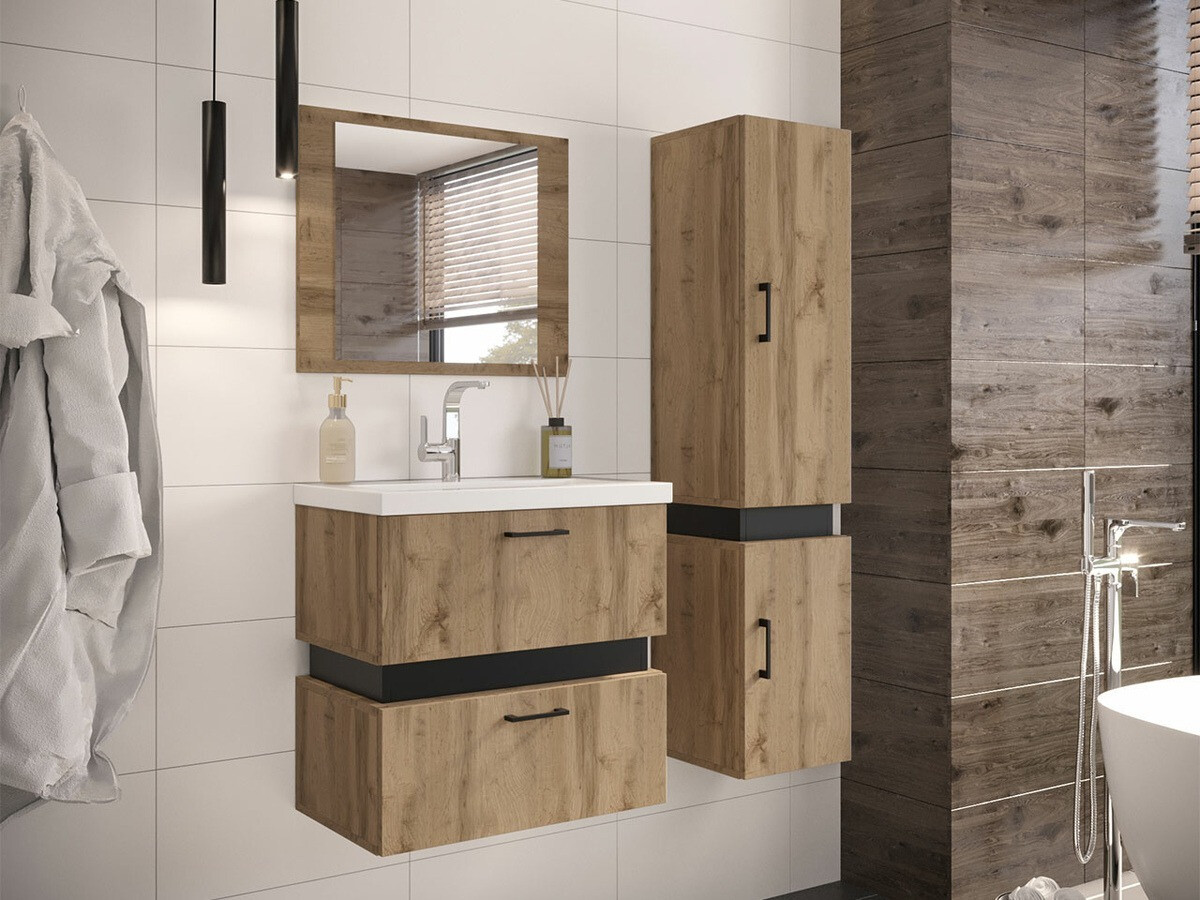 Conjunto de mueble de baño Hartford C102 (Roble wotan + Negro)