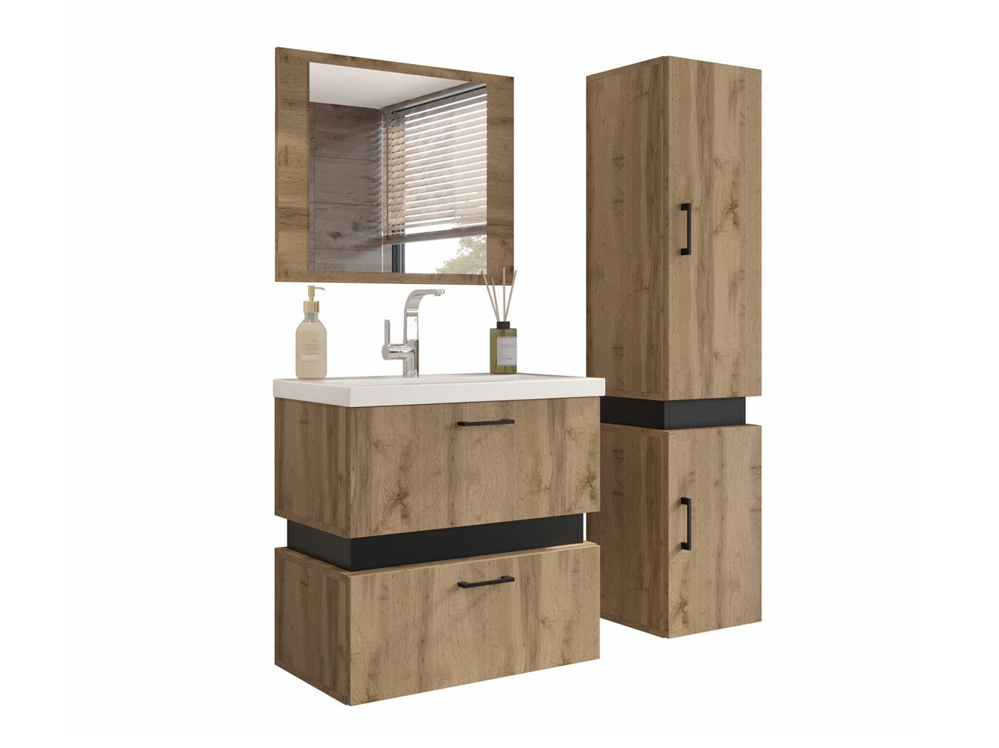 Conjunto de mueble de baño Hartford C102 (Roble wotan + Negro)