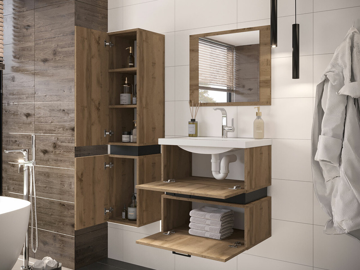 Conjunto de mueble de baño Hartford C102 (Roble wotan + Negro)