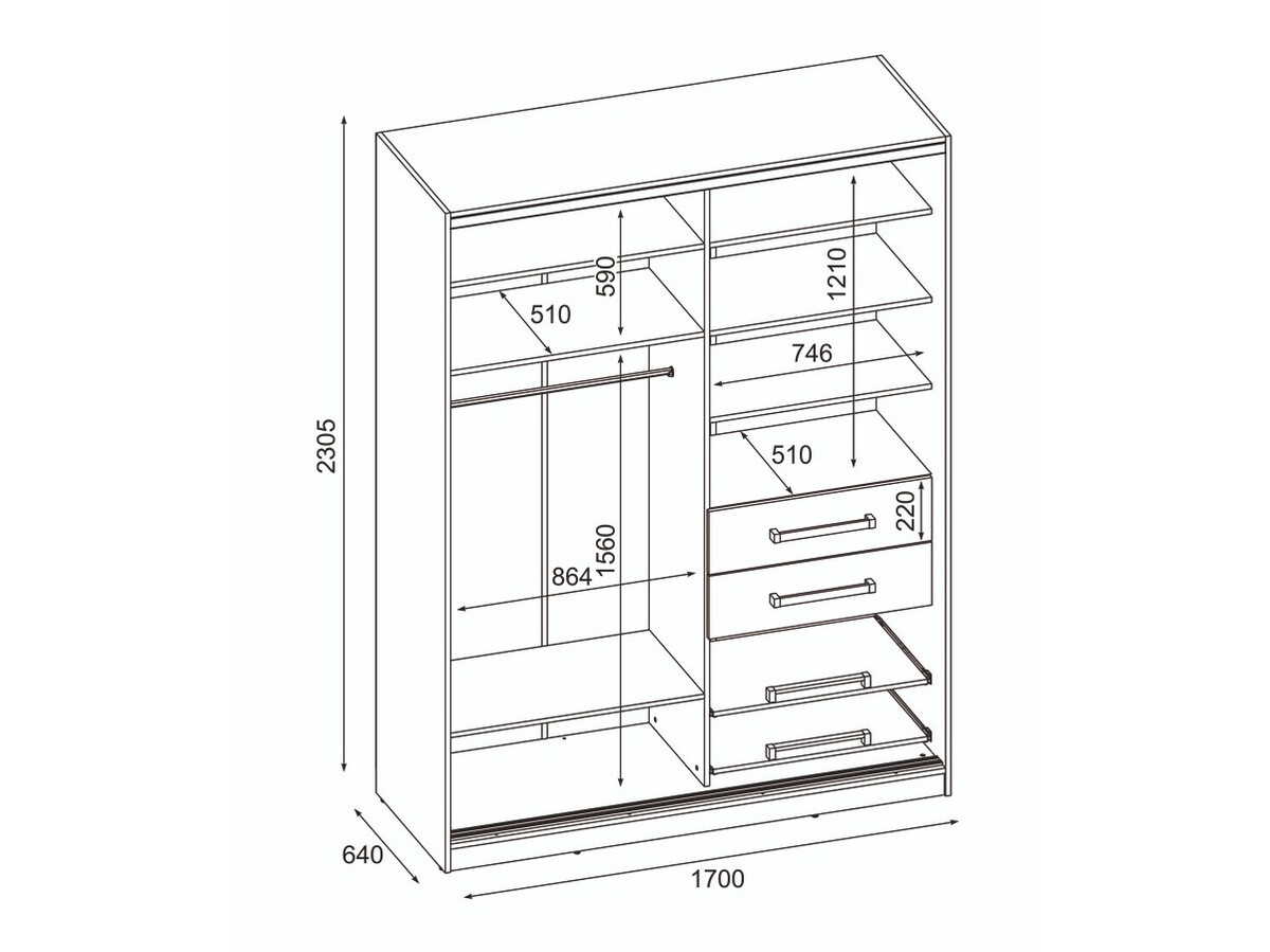 Armario Lexington 176 (Roble wotan + Grafito)
