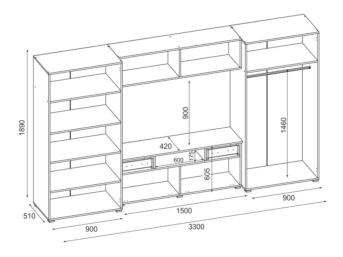 Conjunto de salón Lexington 175 (Grande roble + Roble Sonoma oscuro)