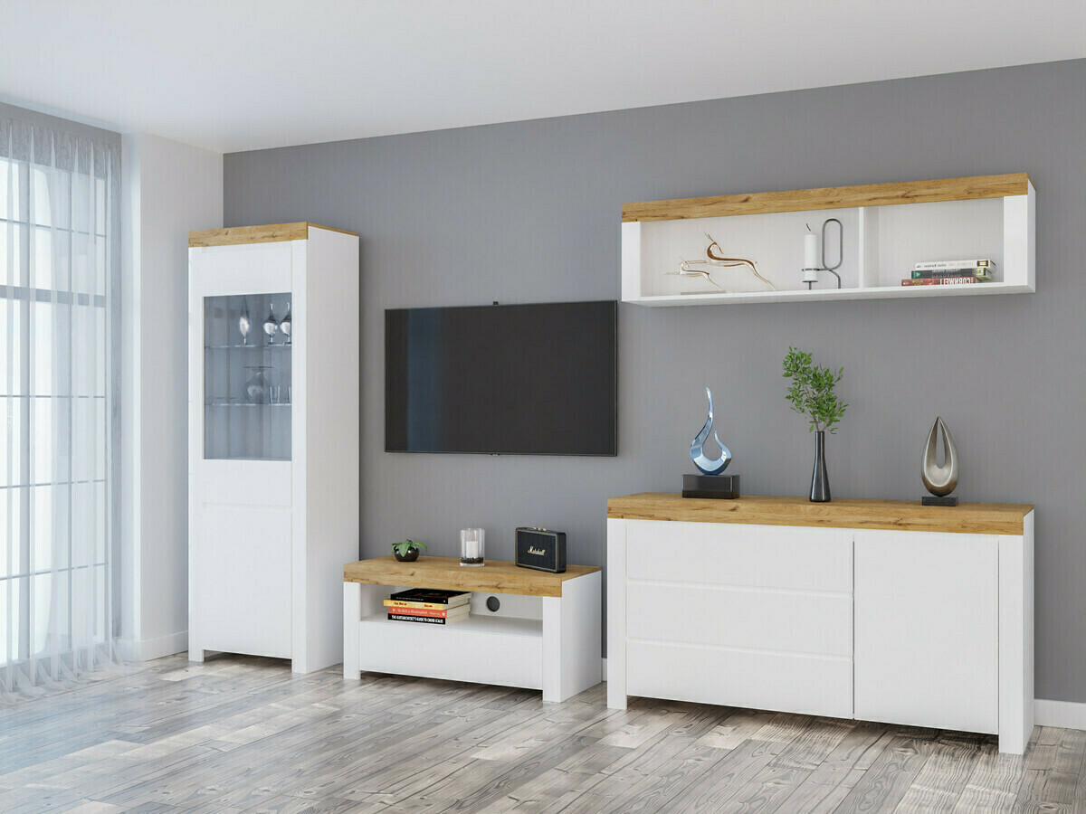 Cómoda Sonsoru 100 (Blanco + Blanco brillante + Roble wotan)