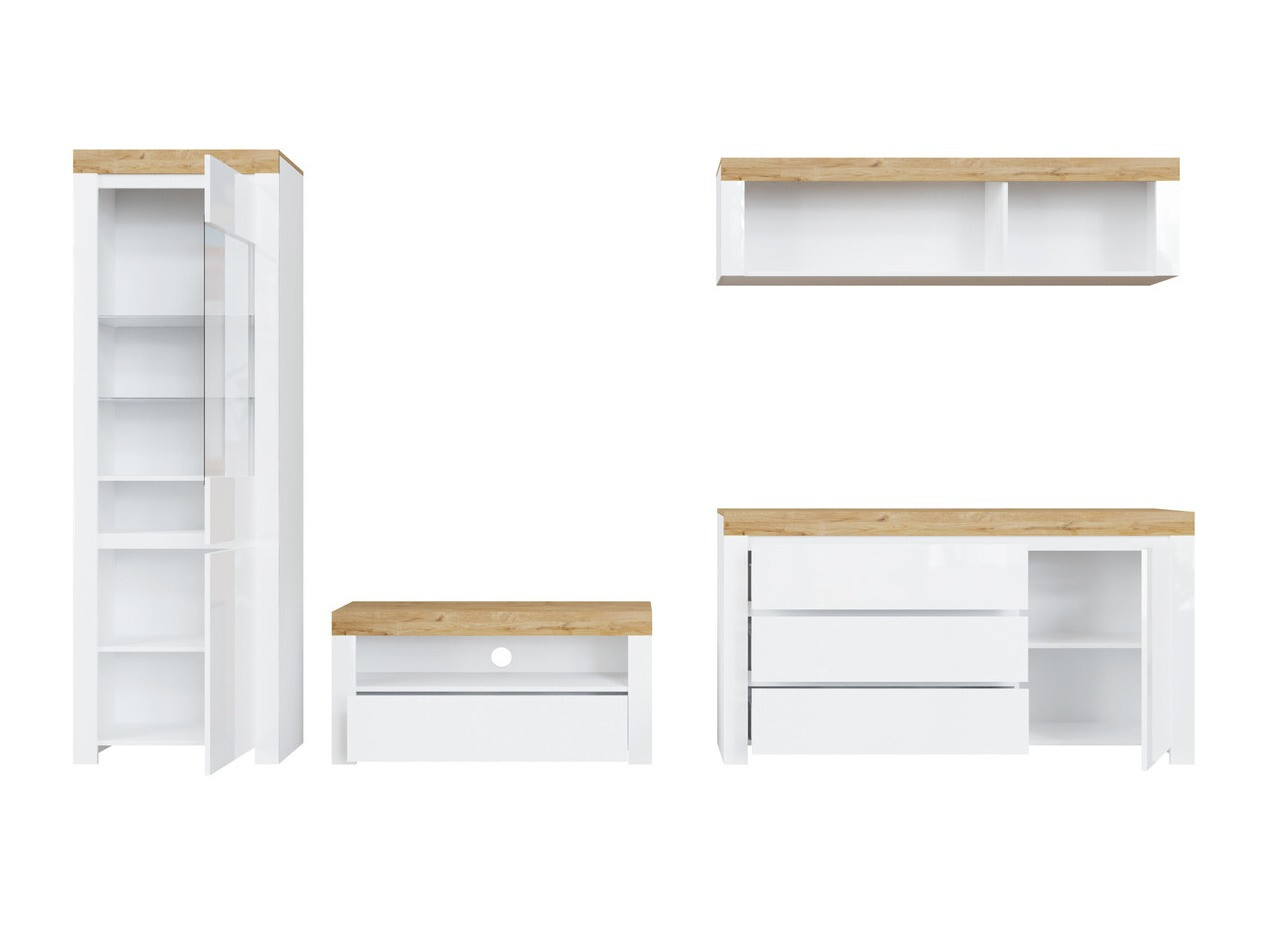 Conjunto de salón Sonsoru 144 (Blanco + Blanco brillante + Roble wotan)