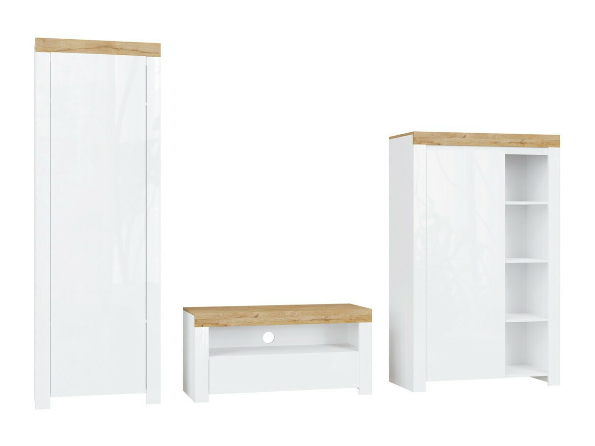 Conjunto de salón Sonsoru 147 (Blanco + Blanco brillante + Roble wotan)