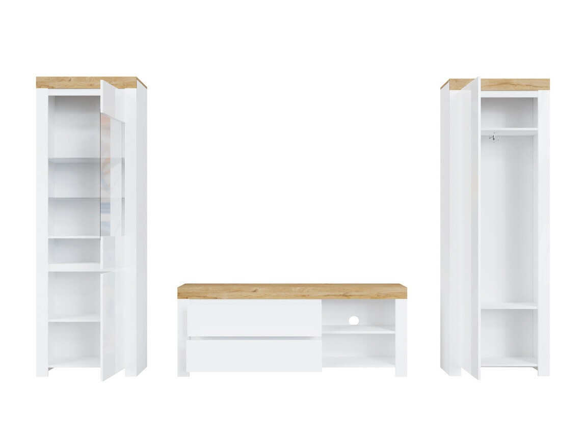 Conjunto de salón Sonsoru 148 (Blanco + Blanco brillante + Roble wotan)