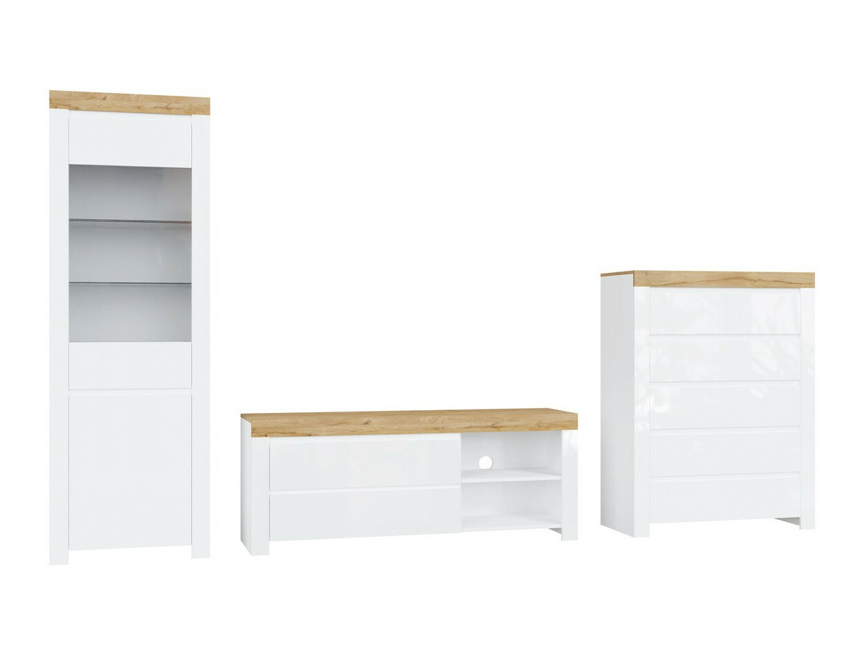 Conjunto de salón Sonsoru 149 (Blanco + Blanco brillante + Roble wotan)