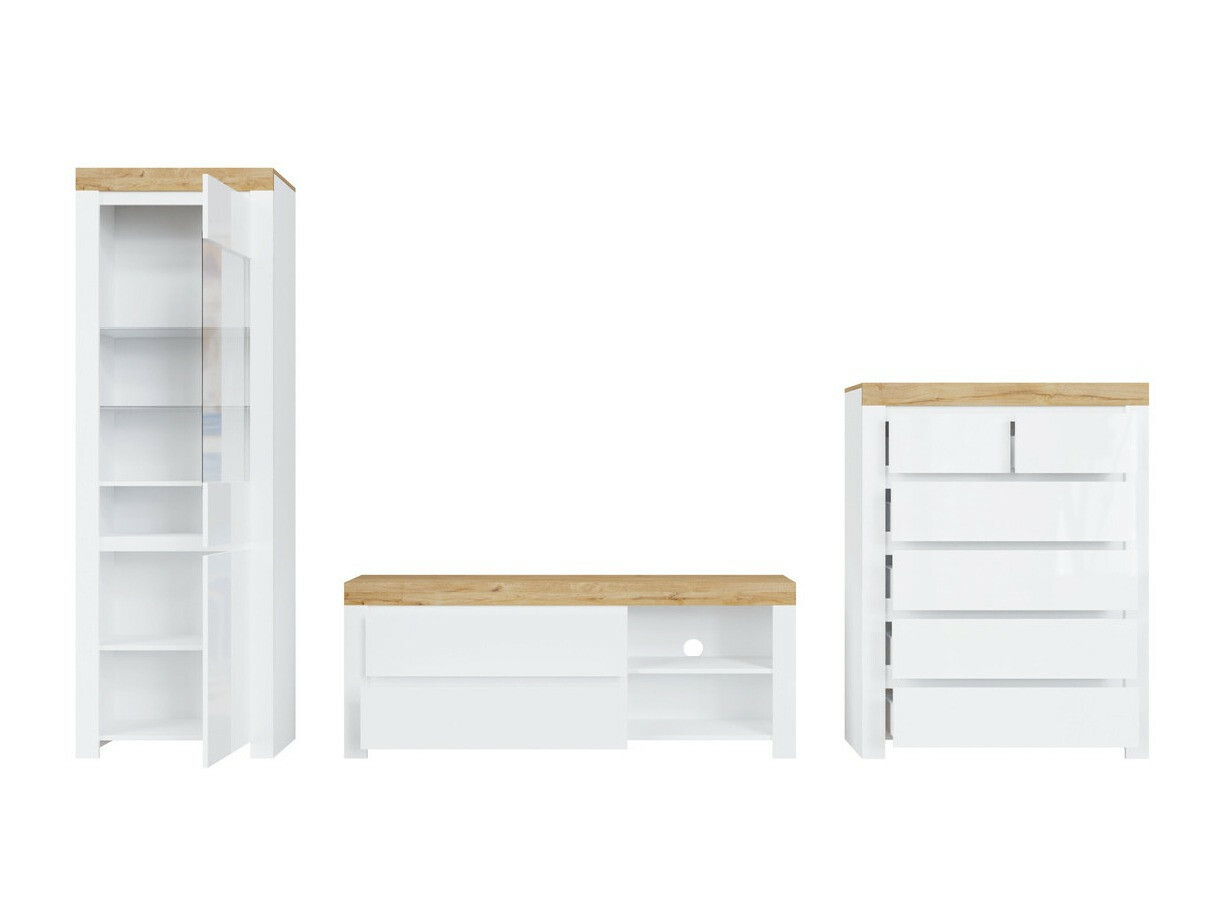 Conjunto de salón Sonsoru 149 (Blanco + Blanco brillante + Roble wotan)