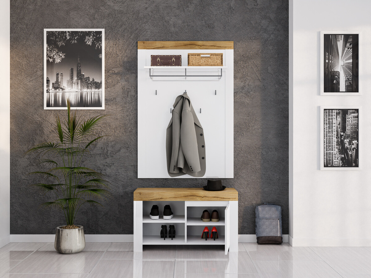 Conjunto para recibidor Sonsoru 140 (Blanco + Blanco brillante + Roble wotan)