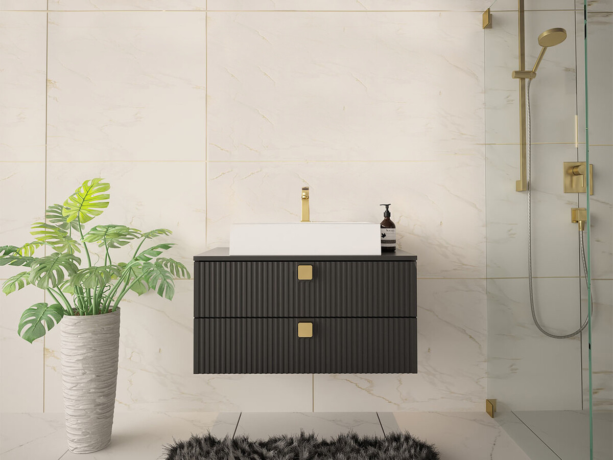 Armario de baño colgante para lavabo Orlvera 102 (Negro)