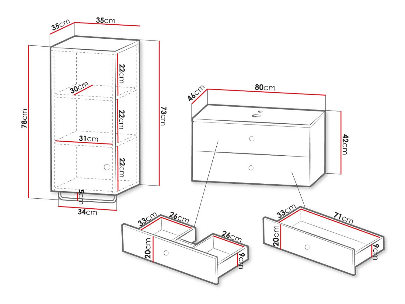 Conjunto de mueble de baño Mircalu 104 (Blanco)