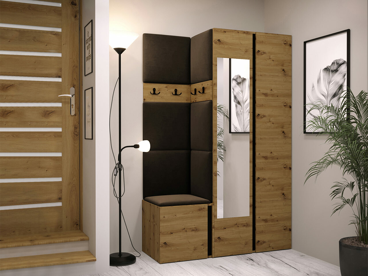 Conjunto para recibidor Hartford 350 (Roble Artisan + Negro)