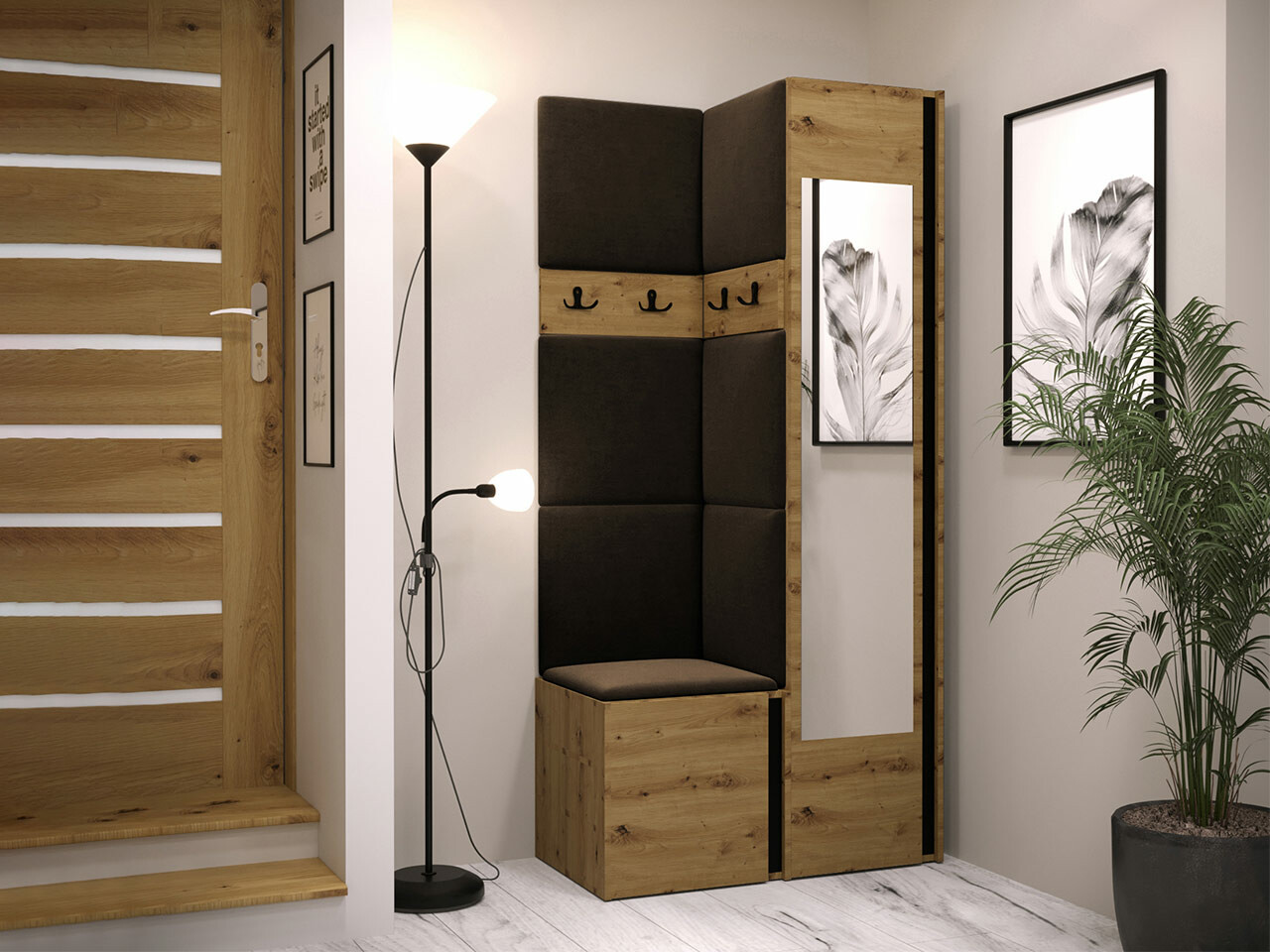 Conjunto para recibidor Hartford 354 (Roble Artisan + Negro)