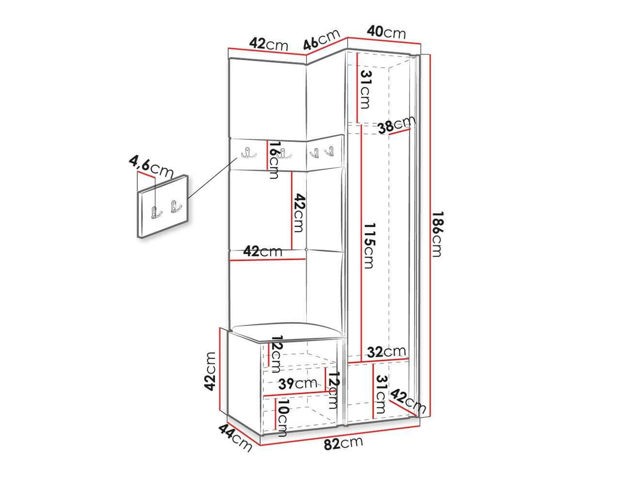 Conjunto para recibidor Hartford 354 (Roble Artisan + Negro)