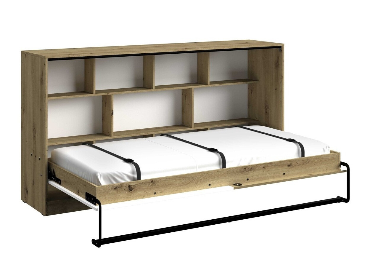 Cama plegable Mirelbu 114 (Roble Artisan + Blanco + Gris)