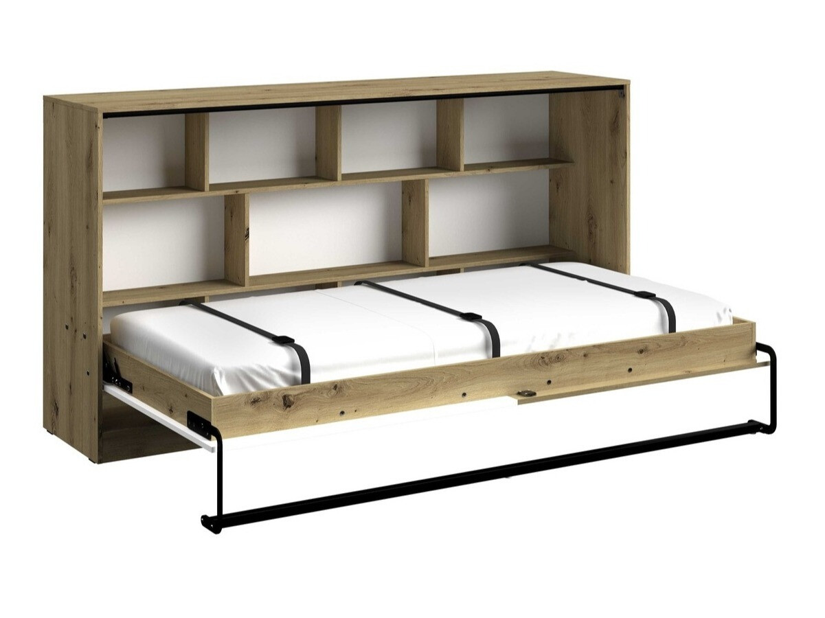 Cama plegable Mirelbu 114 (Roble Artisan + Blanco + Negro)