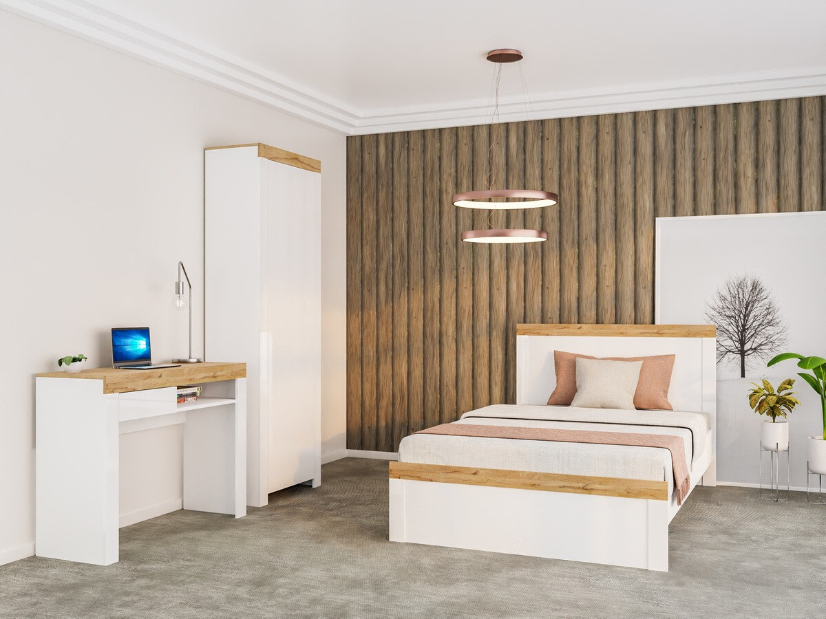 Cama Sonsoru 115 (Blanco + Blanco brillante + Roble wotan)