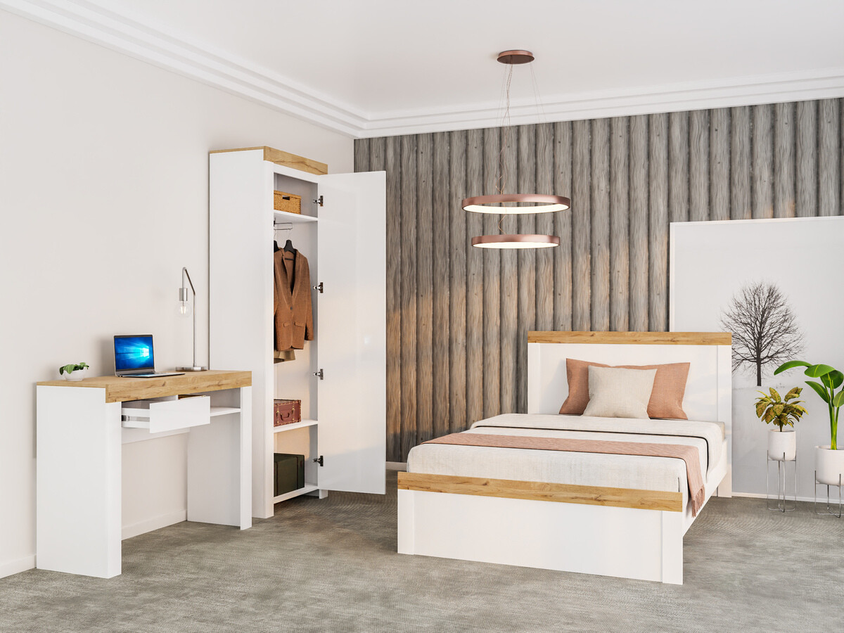 Cama Sonsoru 115 (Blanco + Blanco brillante + Roble wotan)