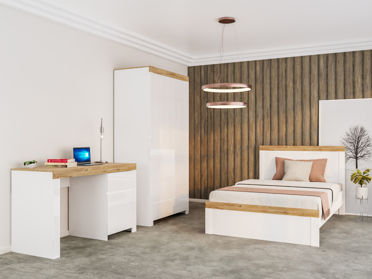 Cama Sonsoru 115 (Blanco + Blanco brillante + Roble wotan)