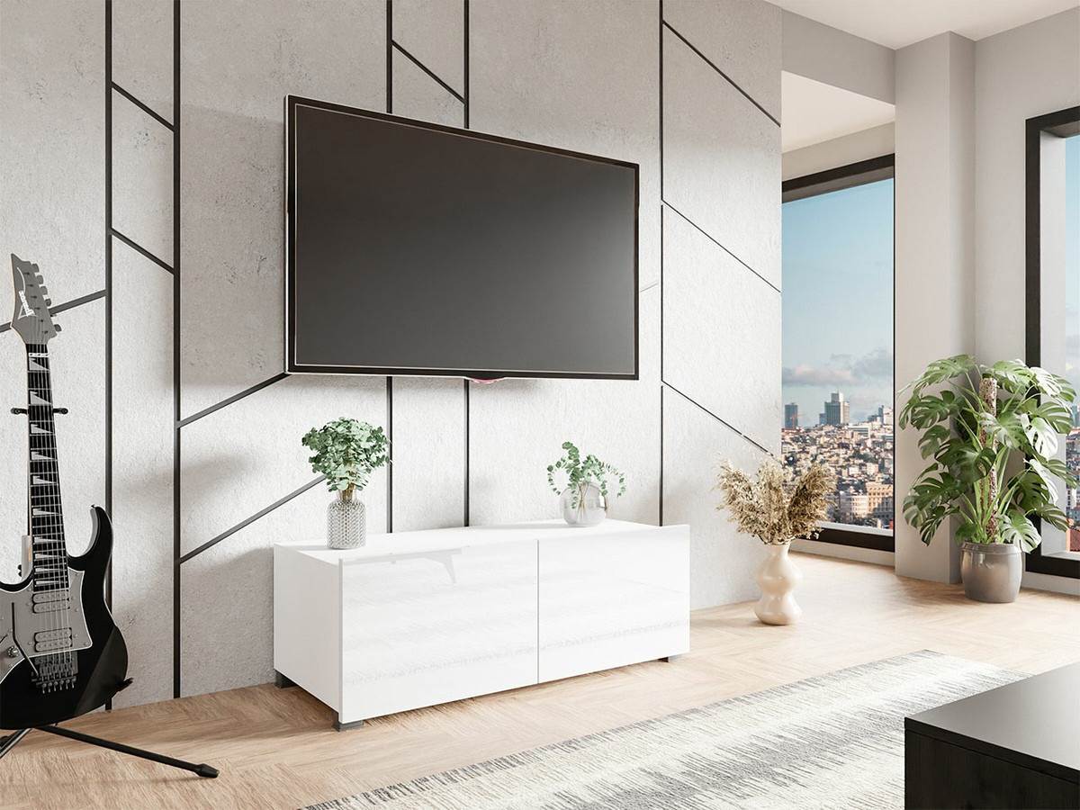 Mueble TV Tivdalu 104 (Blanco + Blanco brillante)