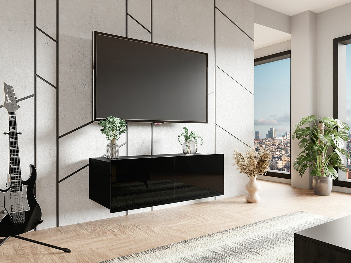 Mueble TV Tivdalu 104 (Negro + Negro brillante)