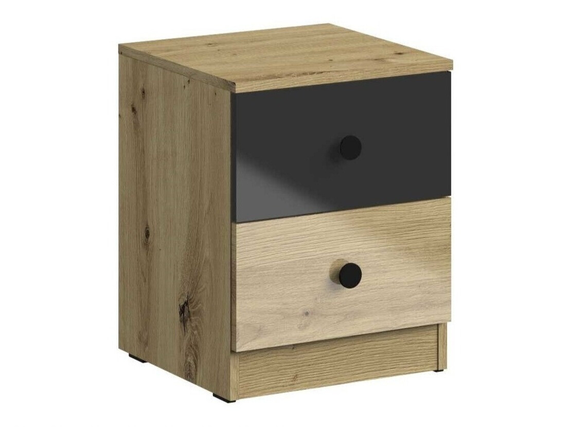 Mesilla de noche Mirelbu 108 (Roble Artisan + Negro brillante)