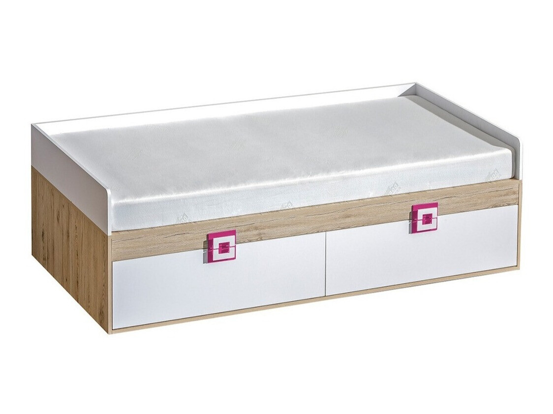 Cama Balvire 113 (Roble claro + Blanco + Rosa)