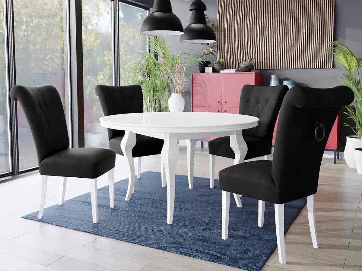 Conjunto de mesas y sillas para comedor Racine 143 (Blanco + Magic Velvet 2219)